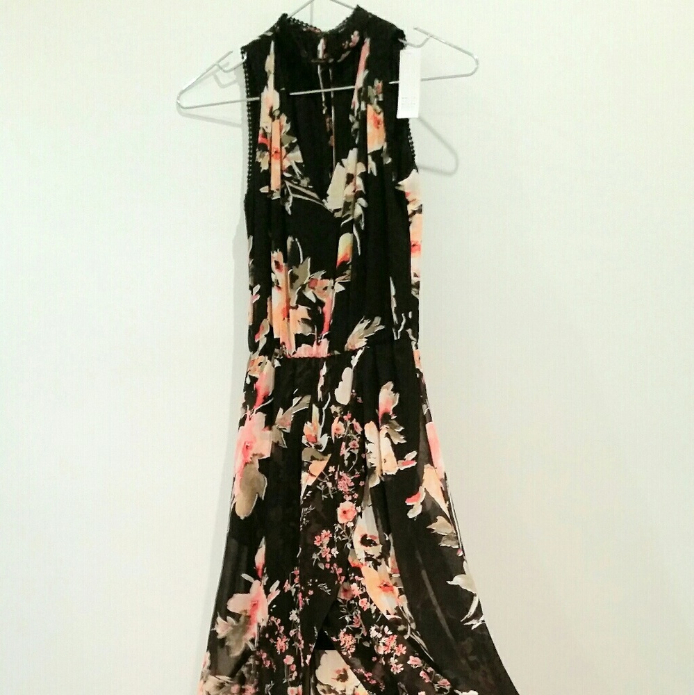 White House Black Market Floral Pattern Black Dres